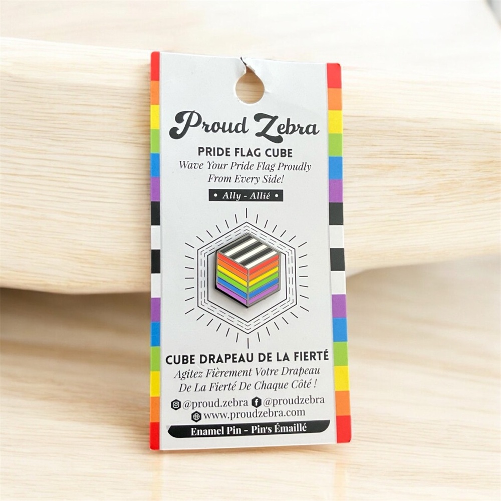 NEW Proud Zebra Rainbow Ally Flag - Flag Cube Pin PRIDE Rainbow Enamel Pin